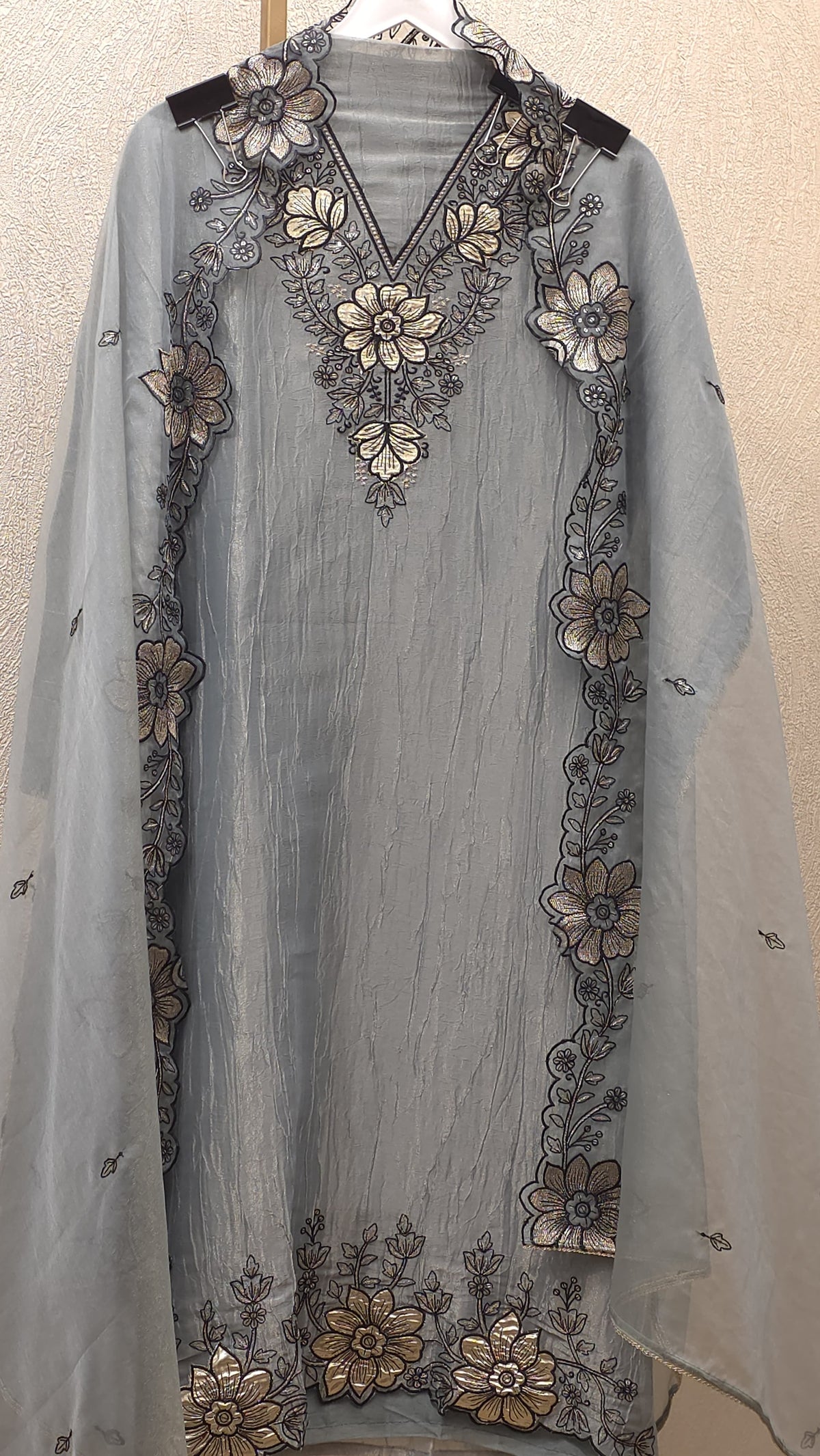 Crushed Tissue  Suit - Contrast Threadwork & Patchwork