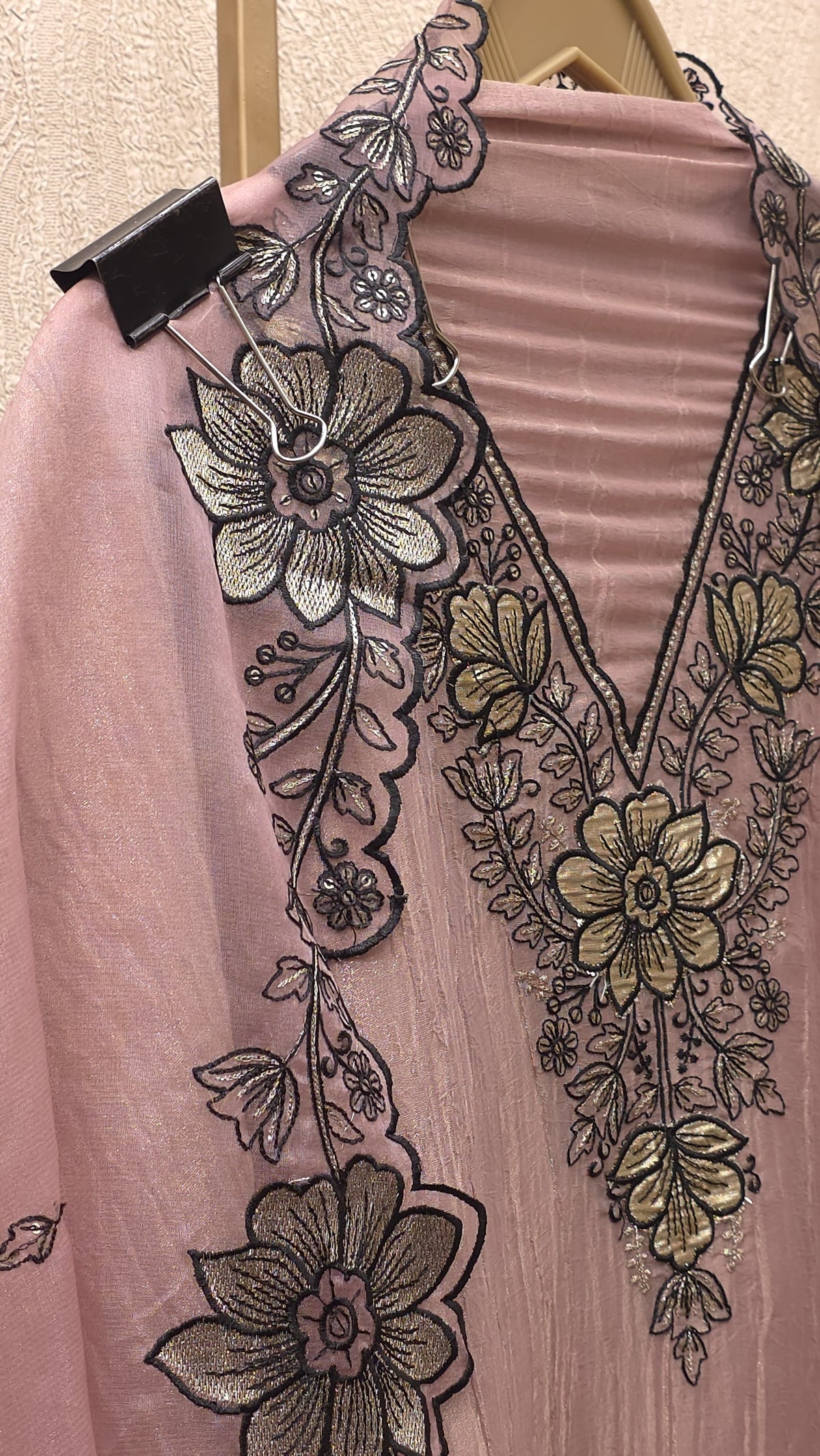 Crushed Tissue  Suit - Contrast Threadwork & Patchwork