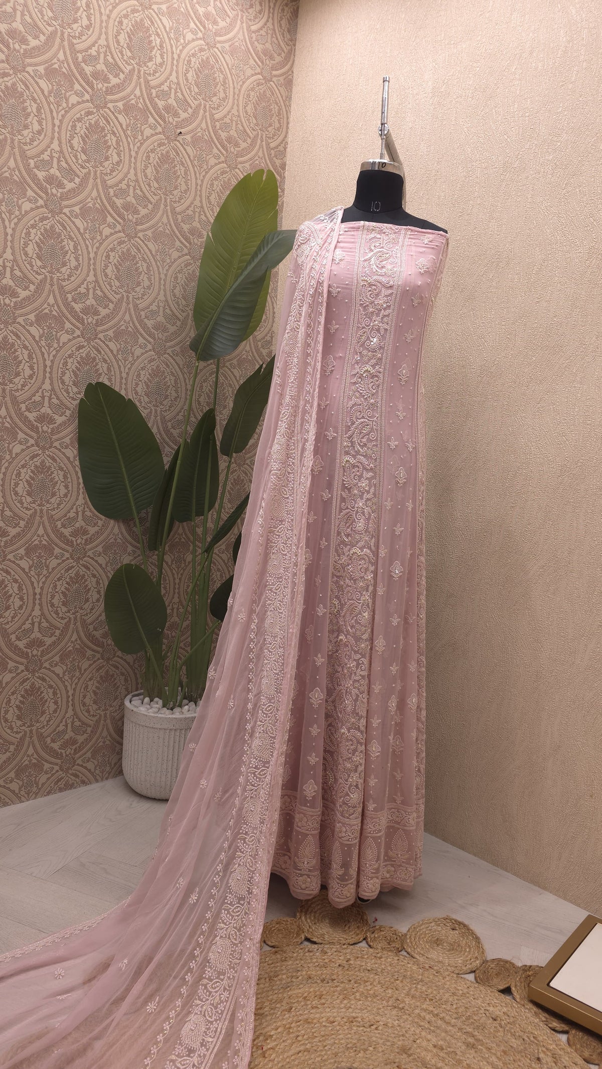 Pure Georgette Lucknowi Unstitched Anarkali