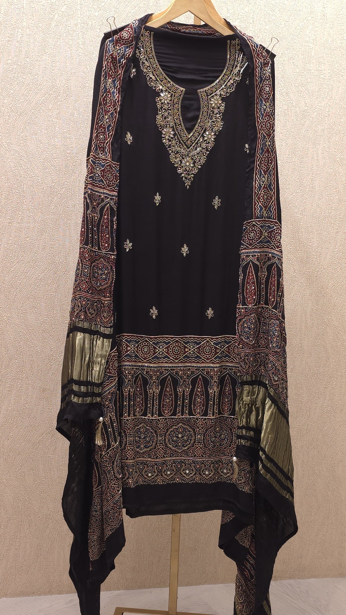 Pure Gajji Silk Ajrak Suit - The showstopper
