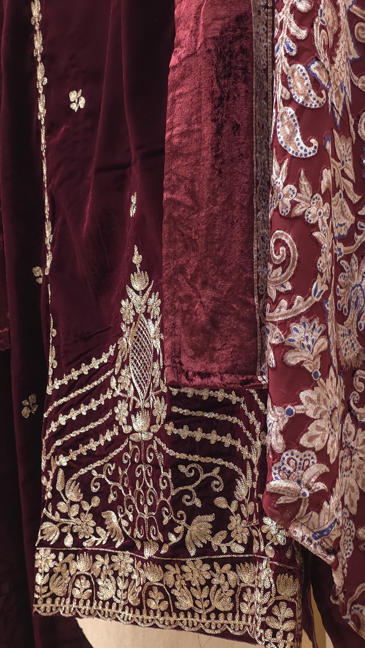Velvet Suit with Brasso dupatta & Jamawar Silk bottom 4.O