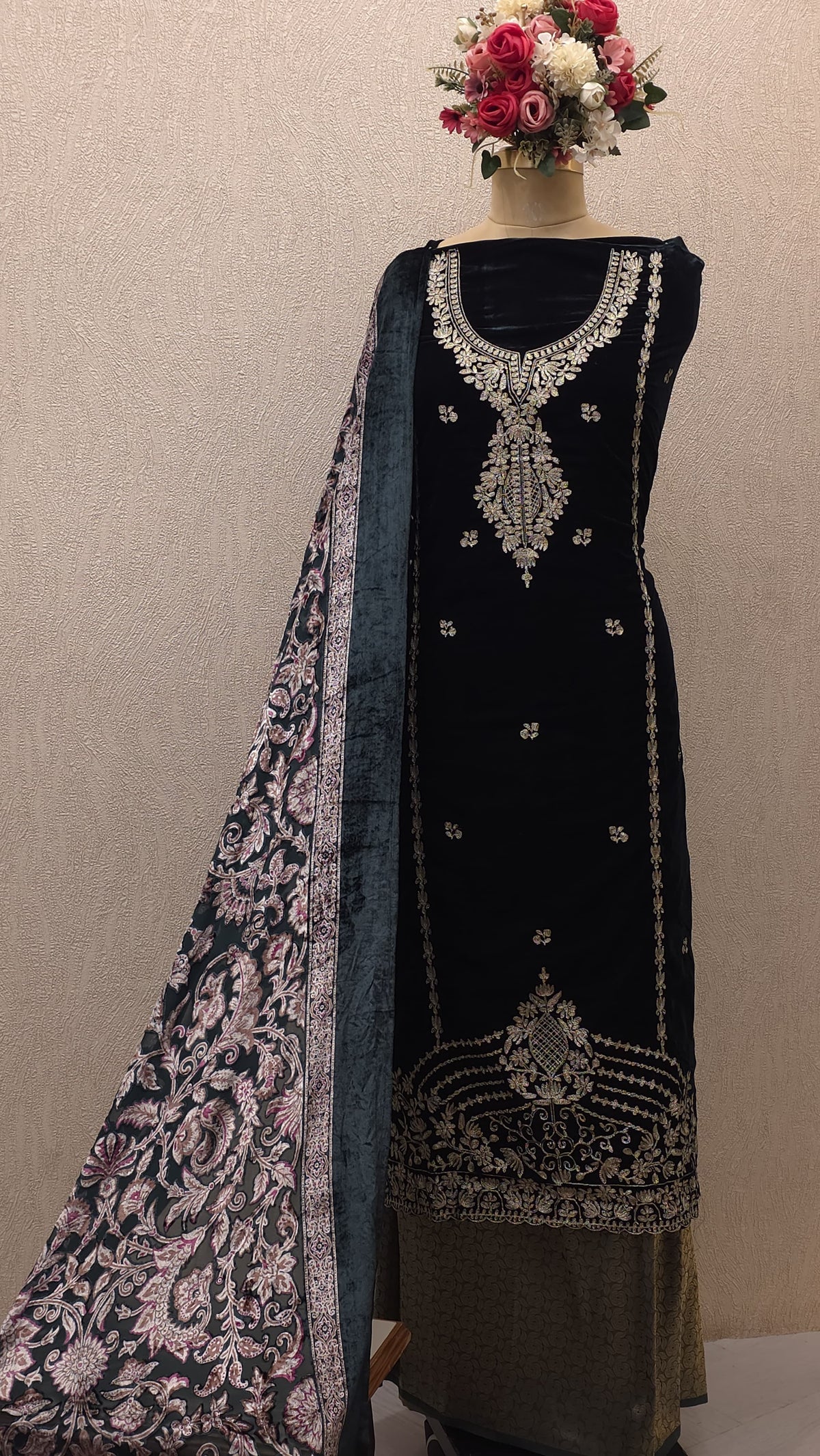 Velvet Suit with Brasso dupatta & Jamawar Silk bottom 4.O