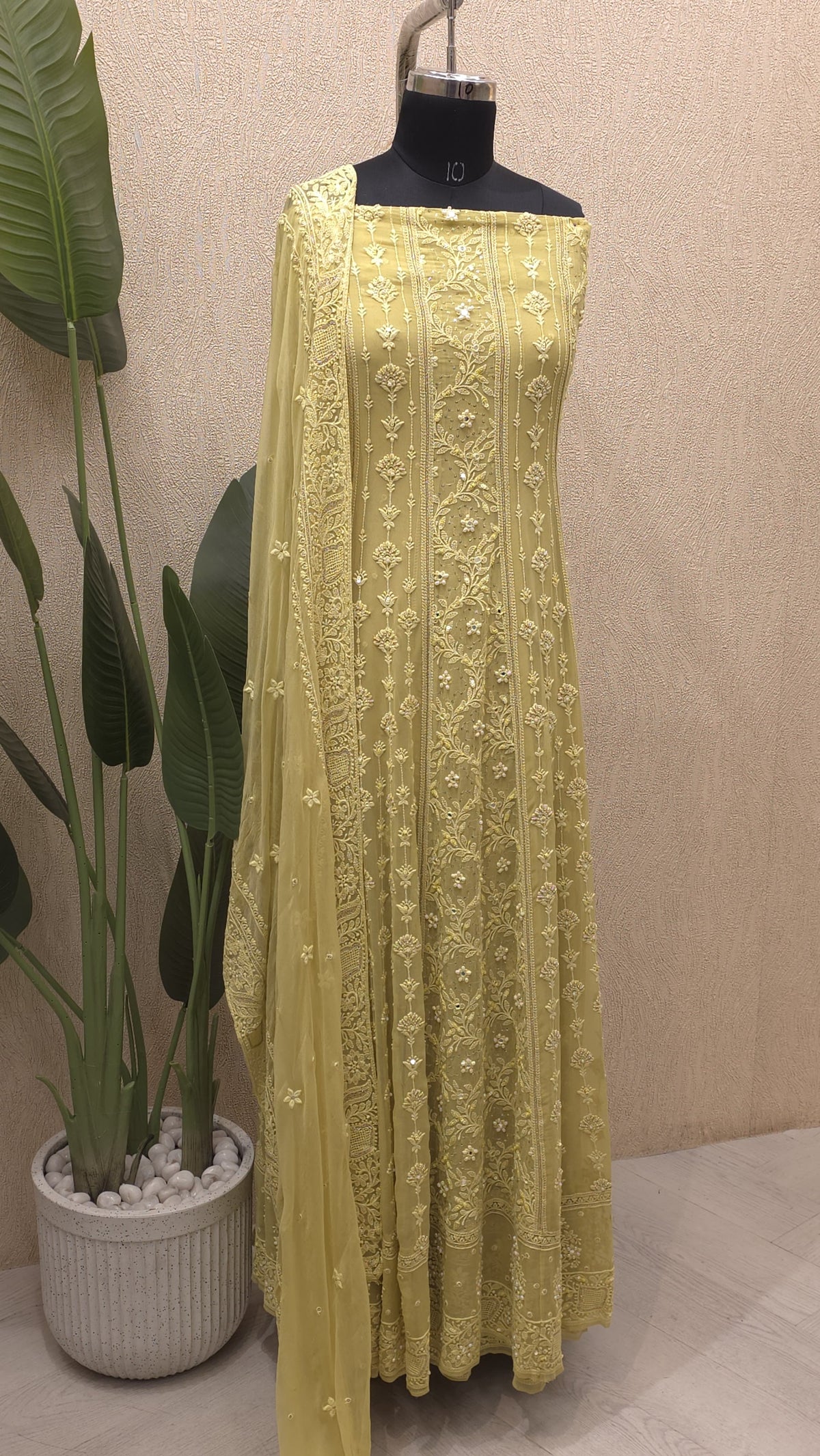 Pure Georgette Lucknowi Unstitched Anarkali 2.O