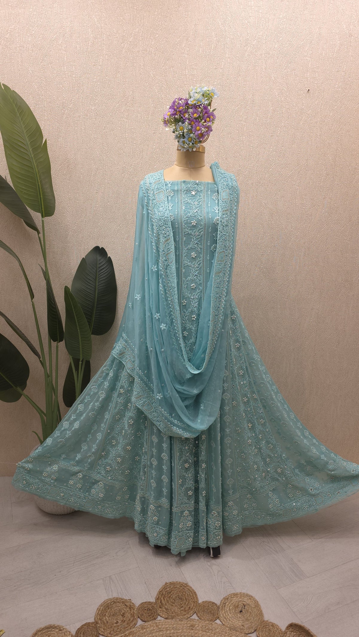 Pure Georgette Lucknowi Unstitched Anarkali 2.O