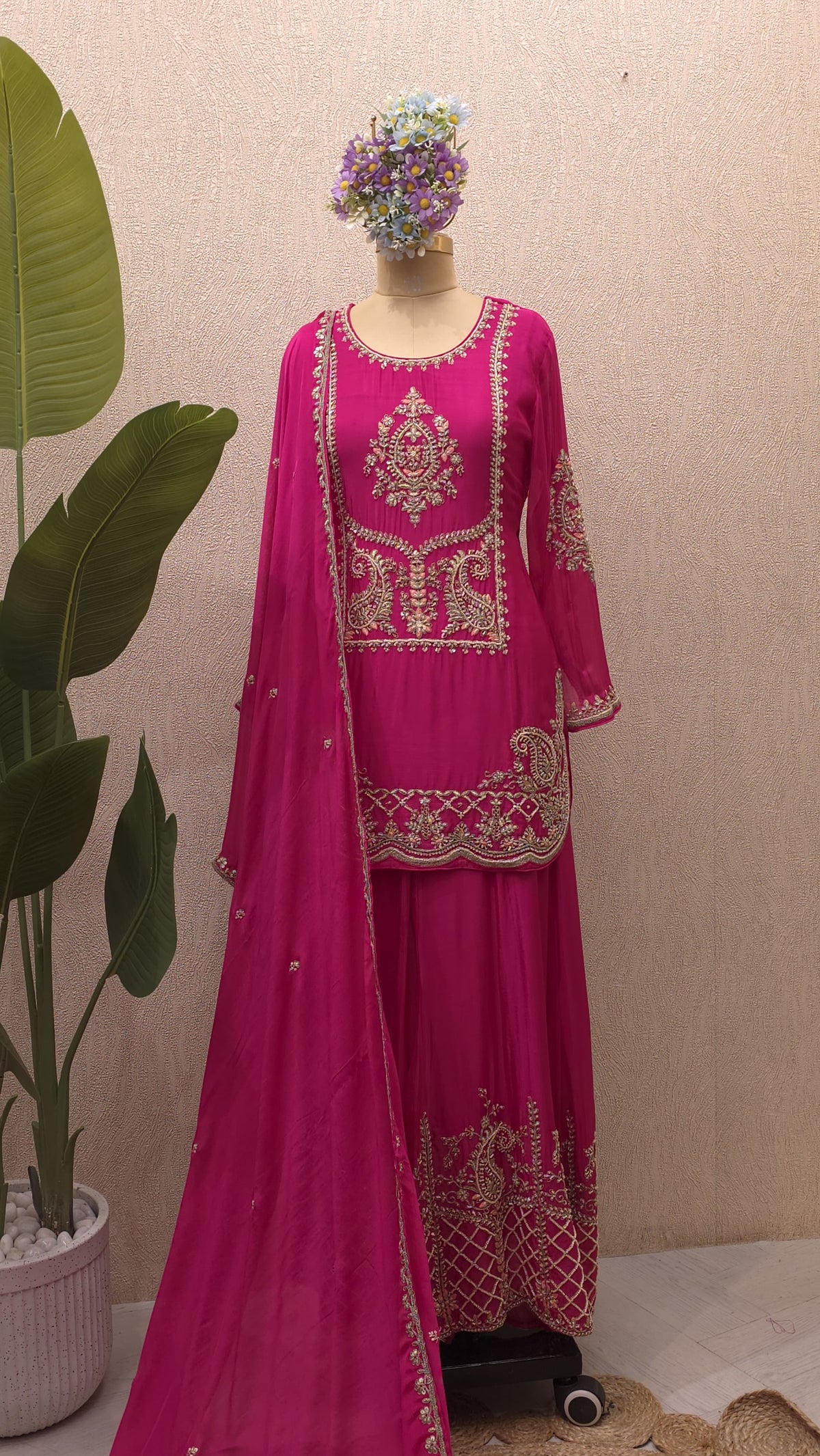 Pure Chinnon Readymade Red & Rani Special