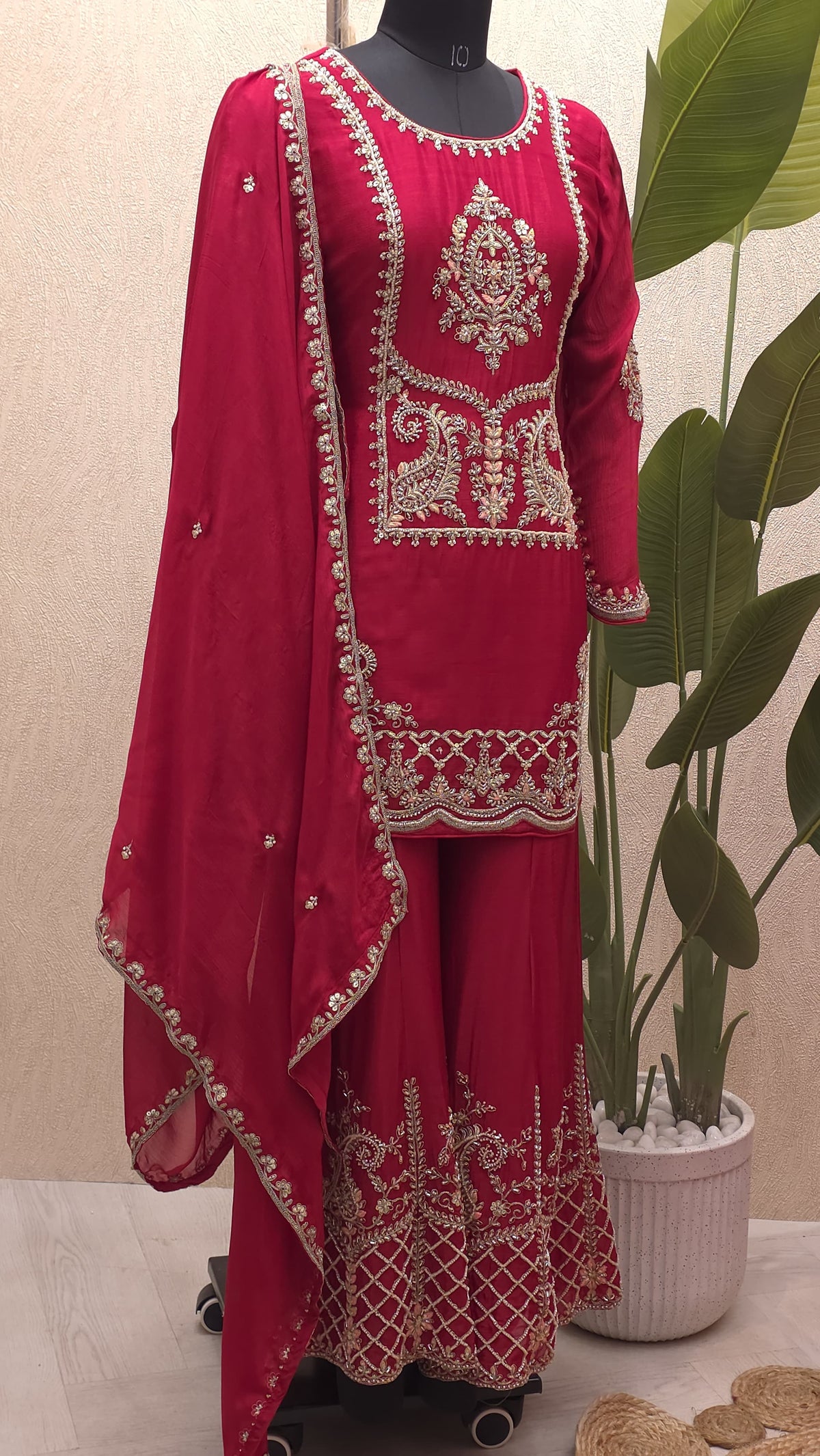 Pure Chinnon Readymade Red & Rani Special