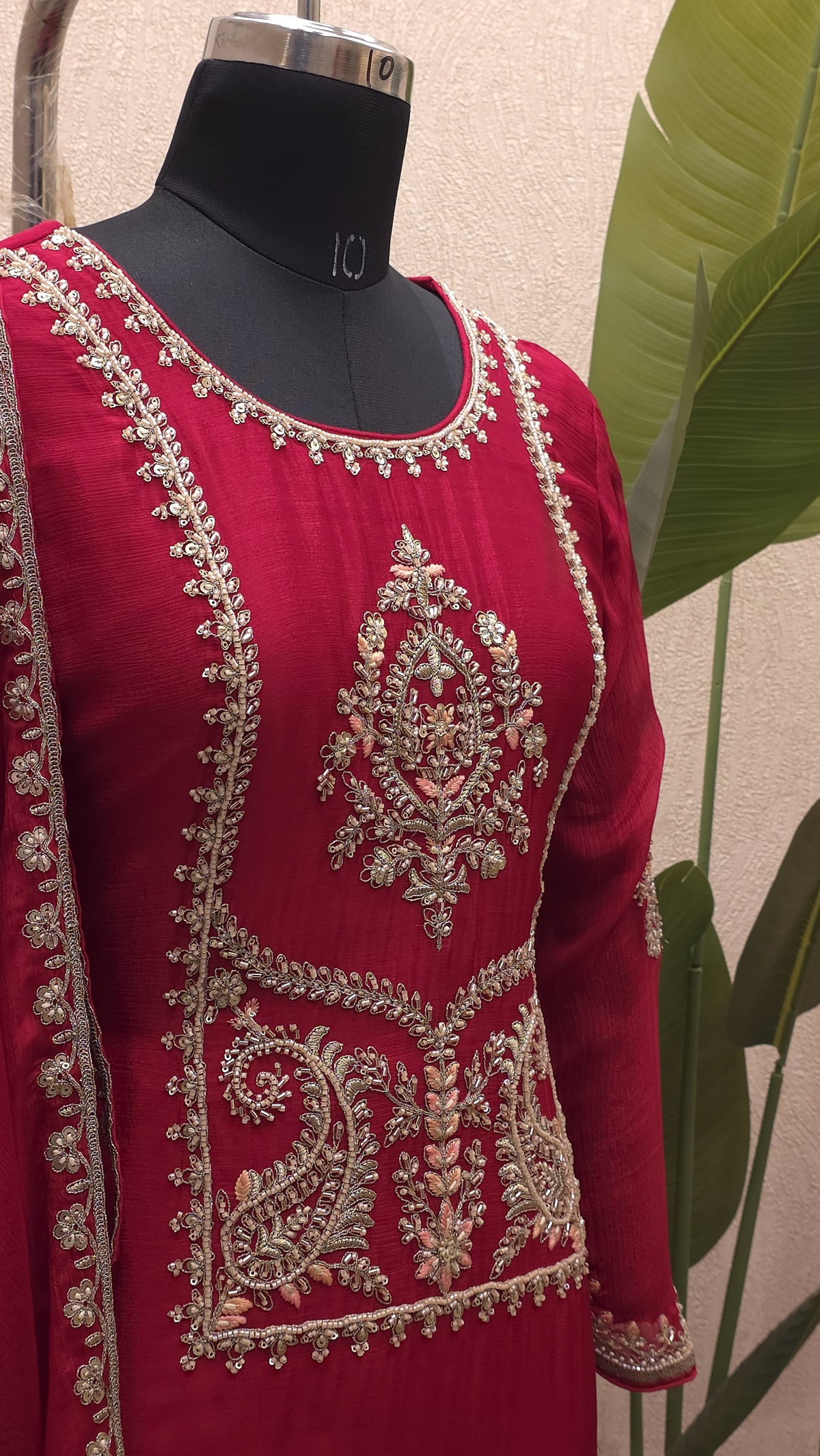 Pure Chinnon Readymade Red & Rani Special