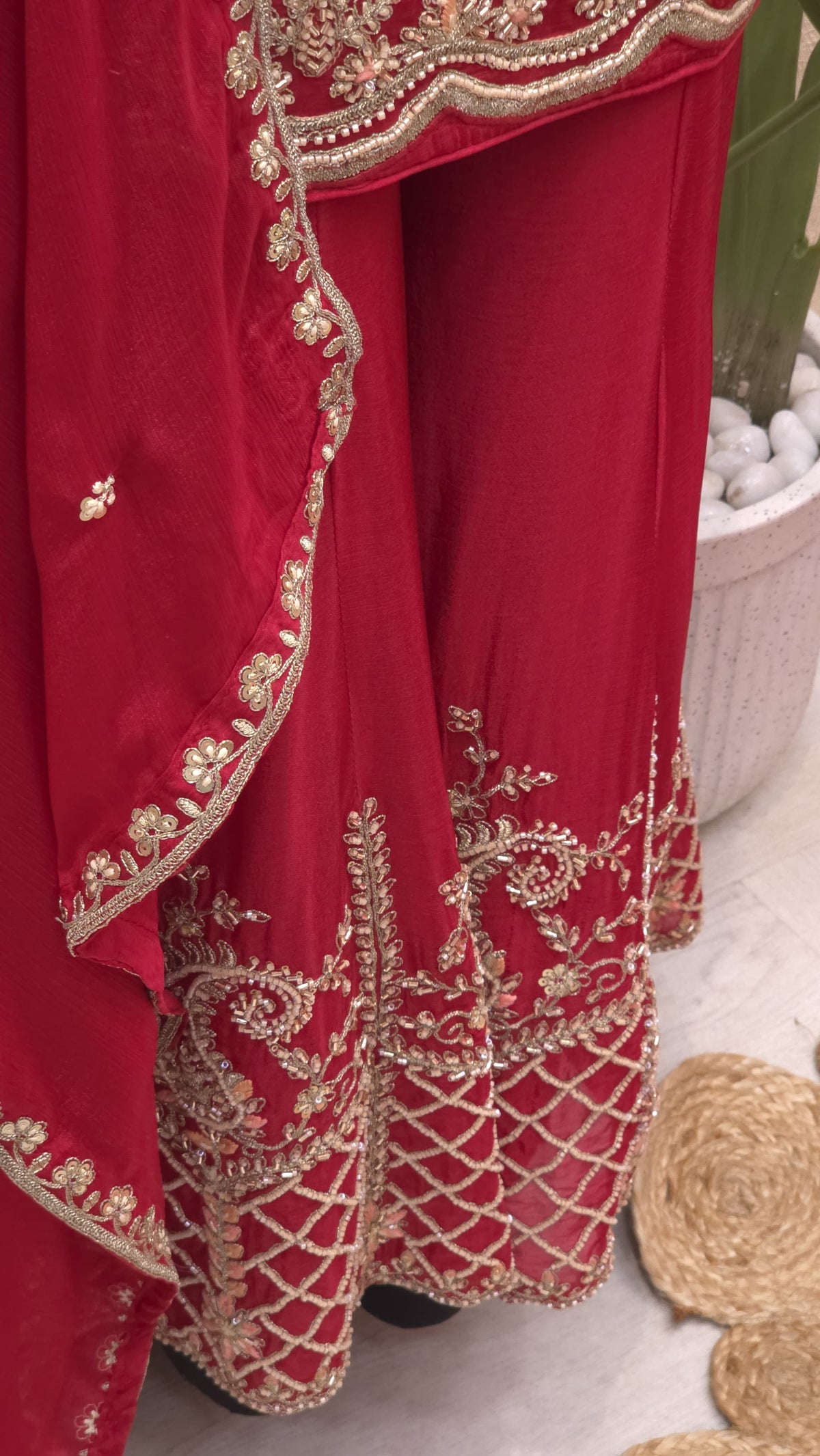 Pure Chinnon Readymade Red & Rani Special