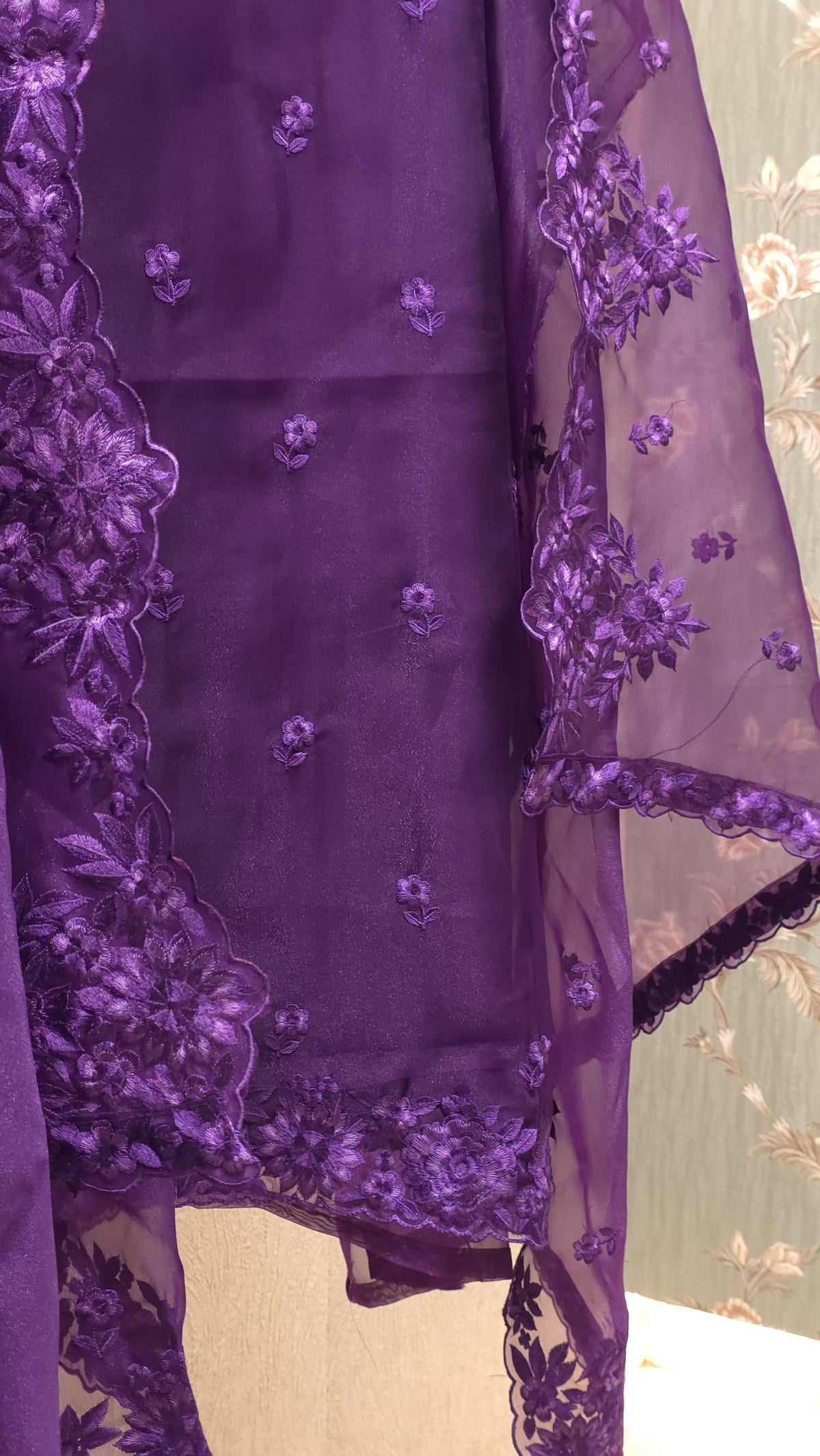 Organza Tissue Thread Embroidered Suit