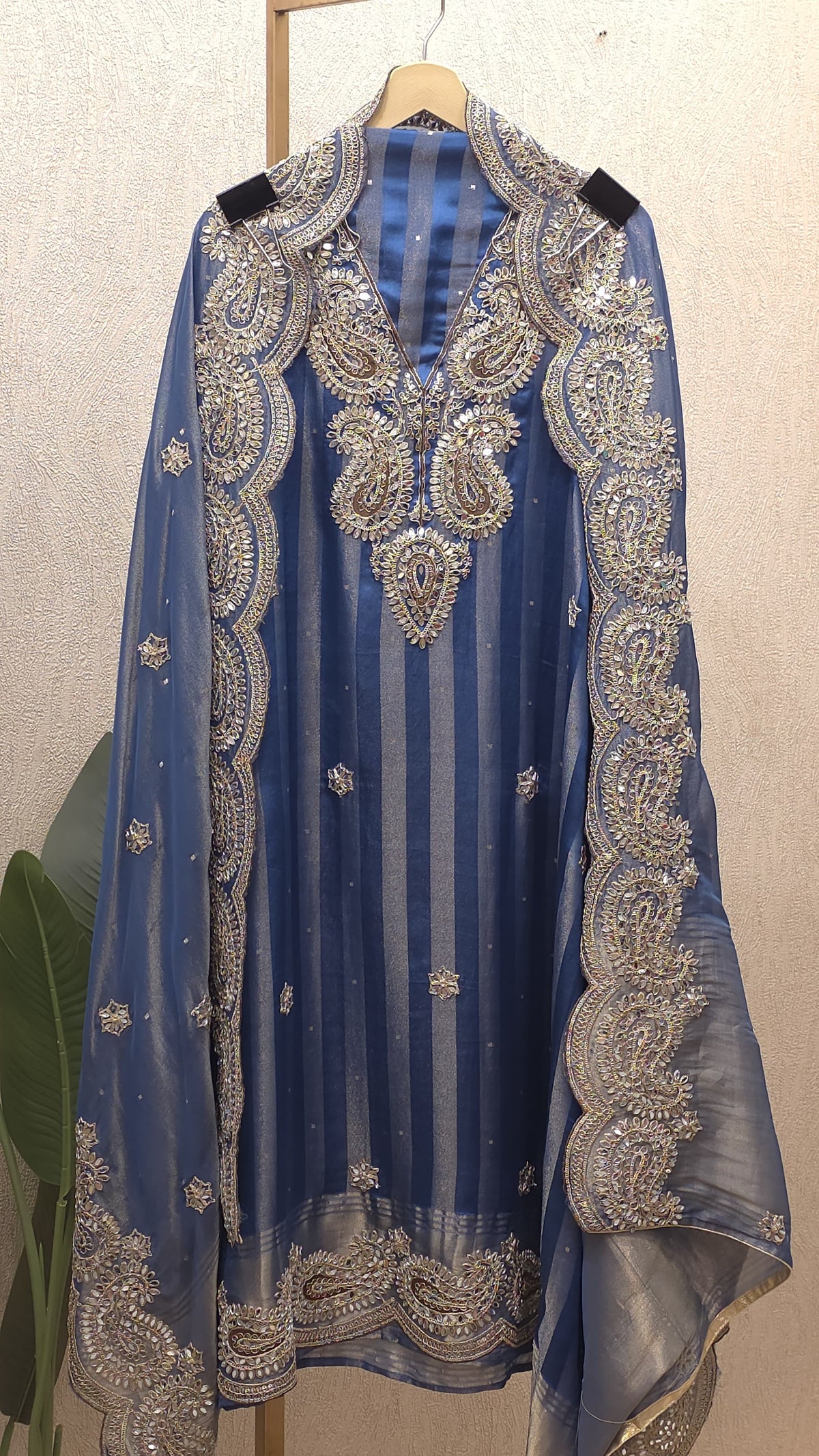 True Mirror Work, Pure Banaras Tissue Suit