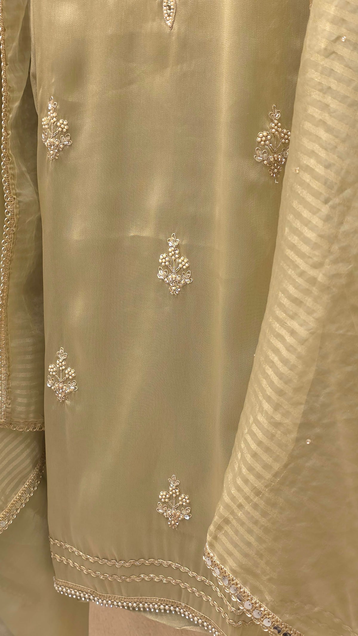 Twill Organza Festive Embroidered Suit