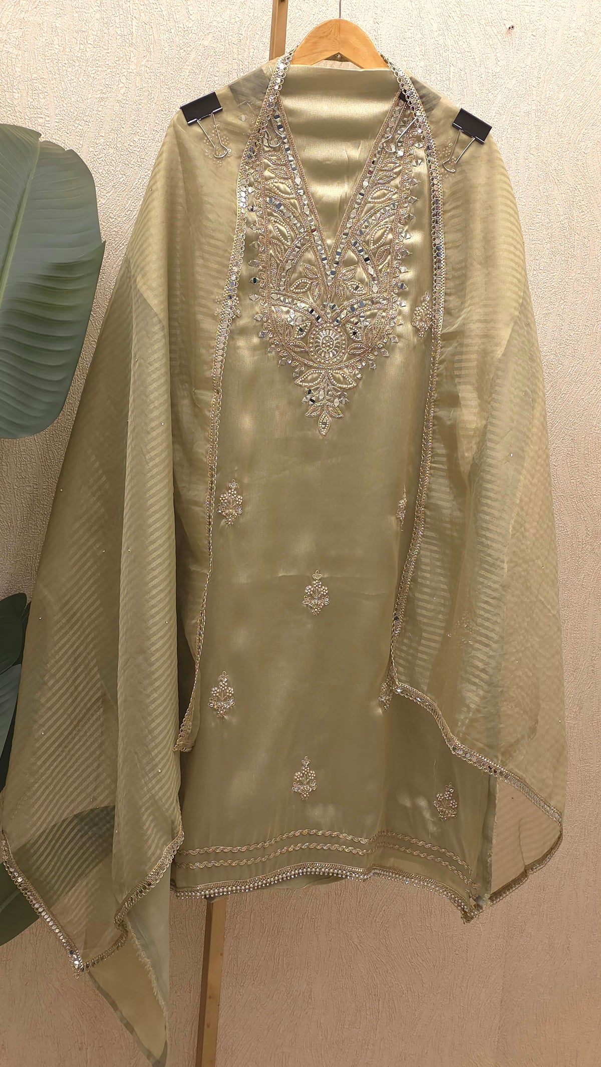 Twill Organza Festive Embroidered Suit