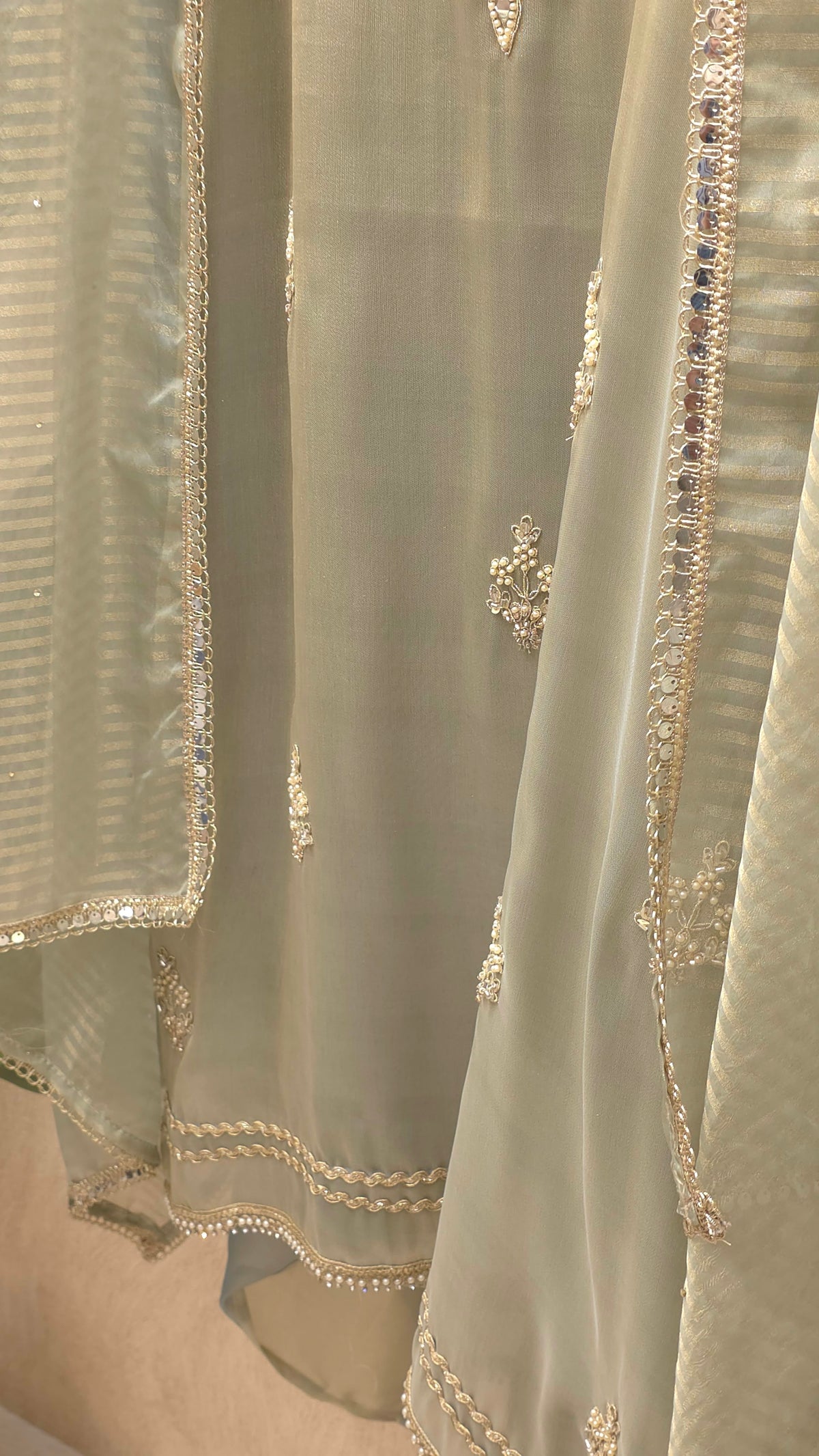 Twill Organza Festive Embroidered Suit