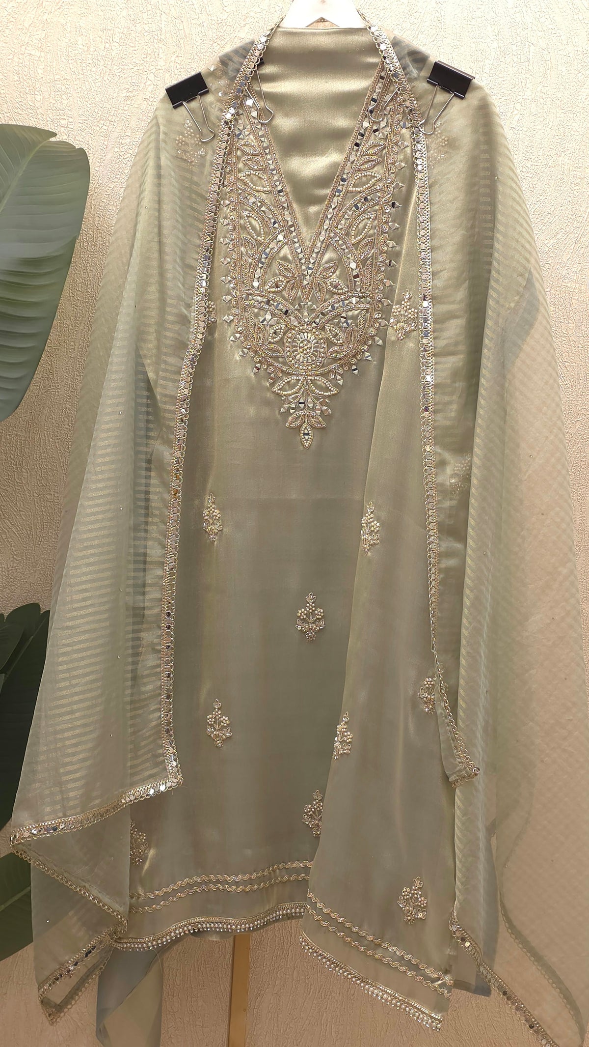 Twill Organza Festive Embroidered Suit
