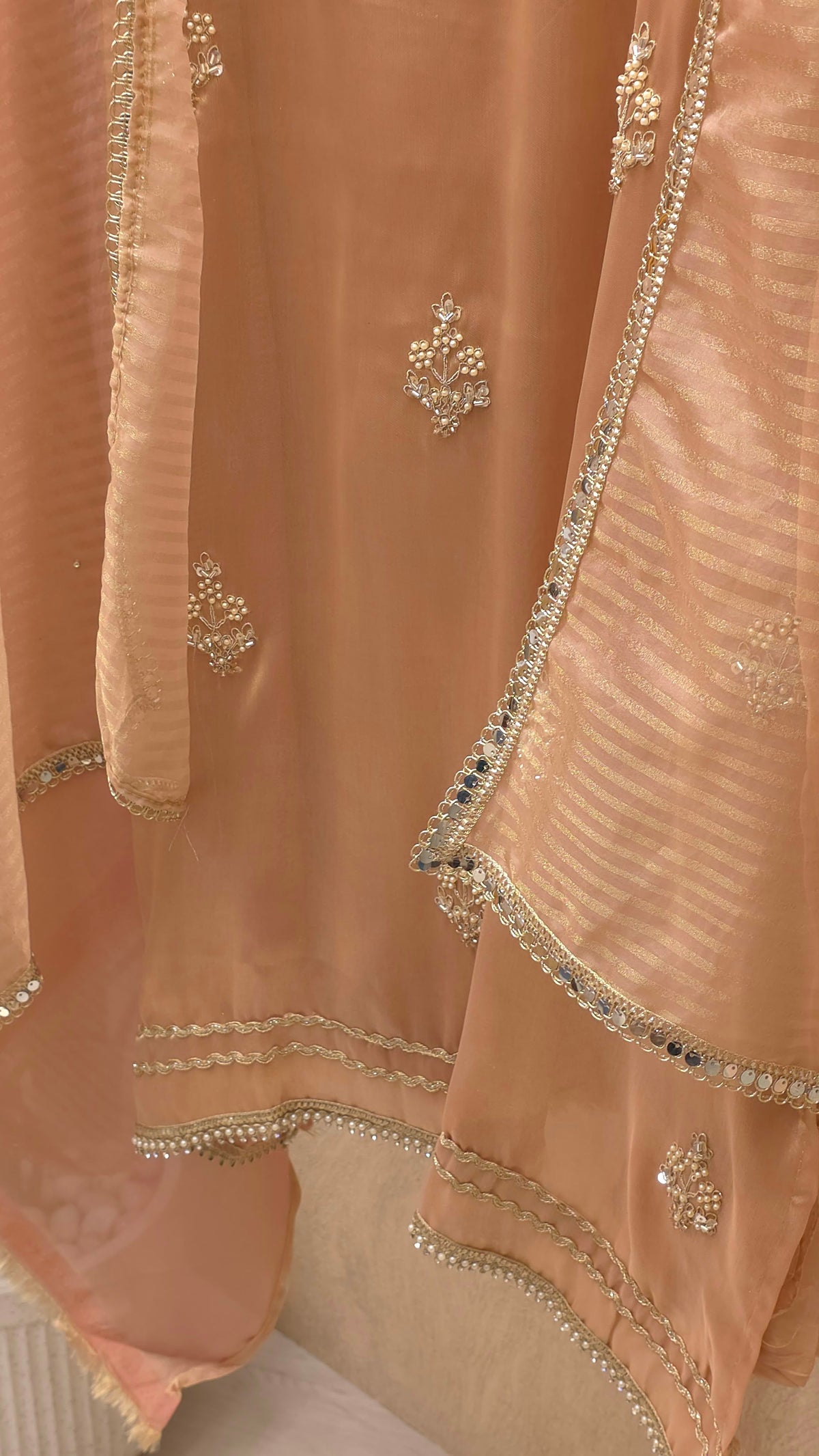 Twill Organza Festive Embroidered Suit