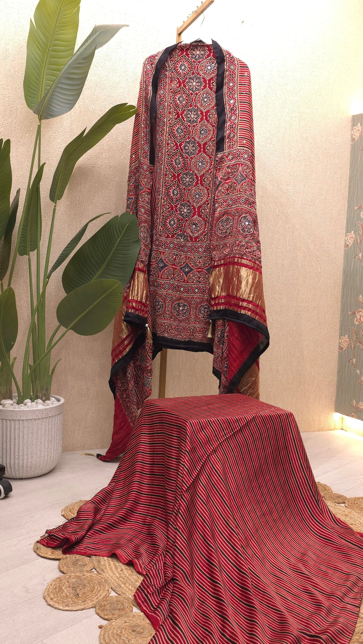 Pure Gajji Silk Ajrak Suit 2.O - The showstopper