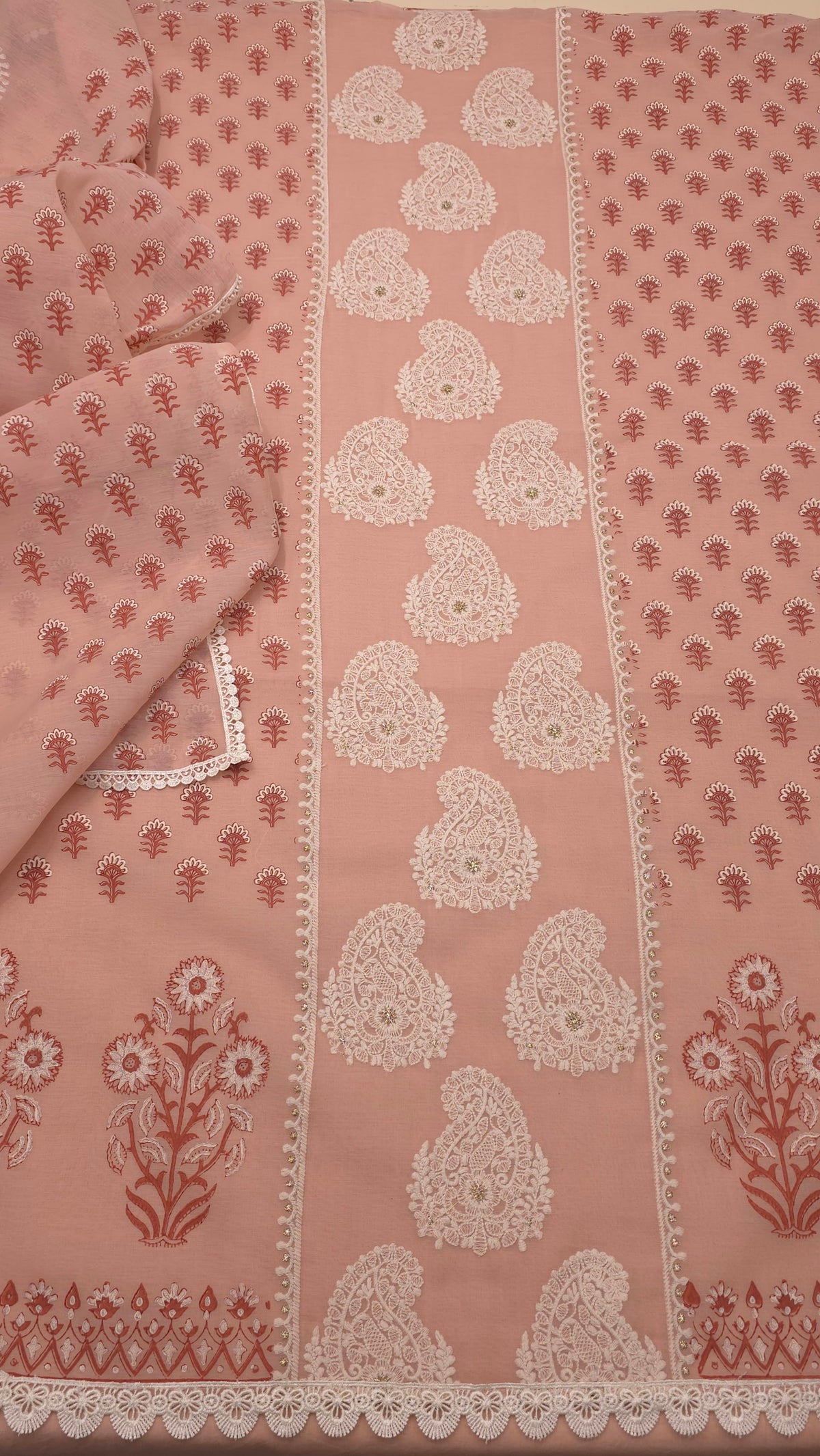 Pure Mulchanderi Lucknowi Embroidered Suit