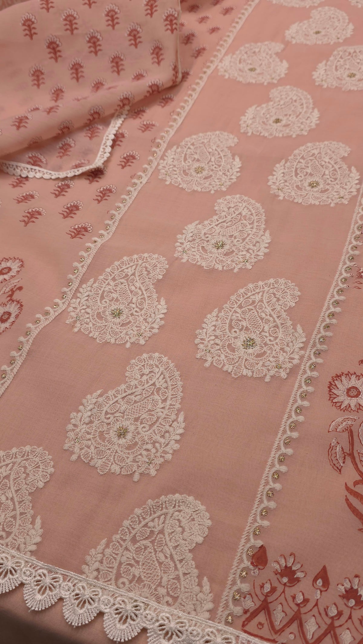 Pure Mulchanderi Lucknowi Embroidered Suit