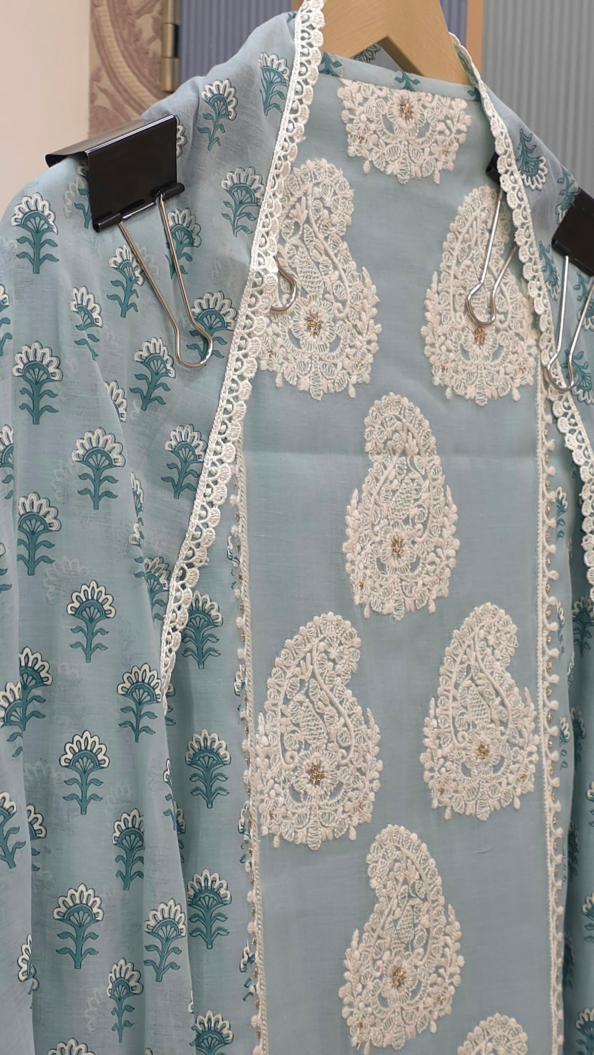 Pure Mulchanderi Lucknowi Embroidered Suit