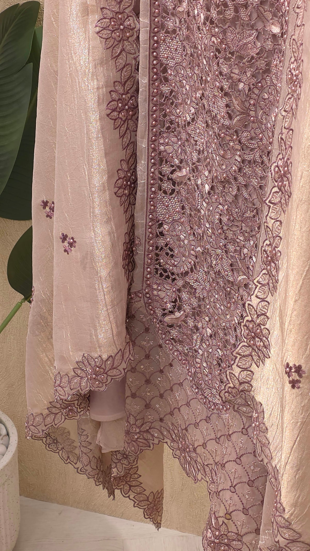 Embroidered Cutwork Statement Tissue Suit