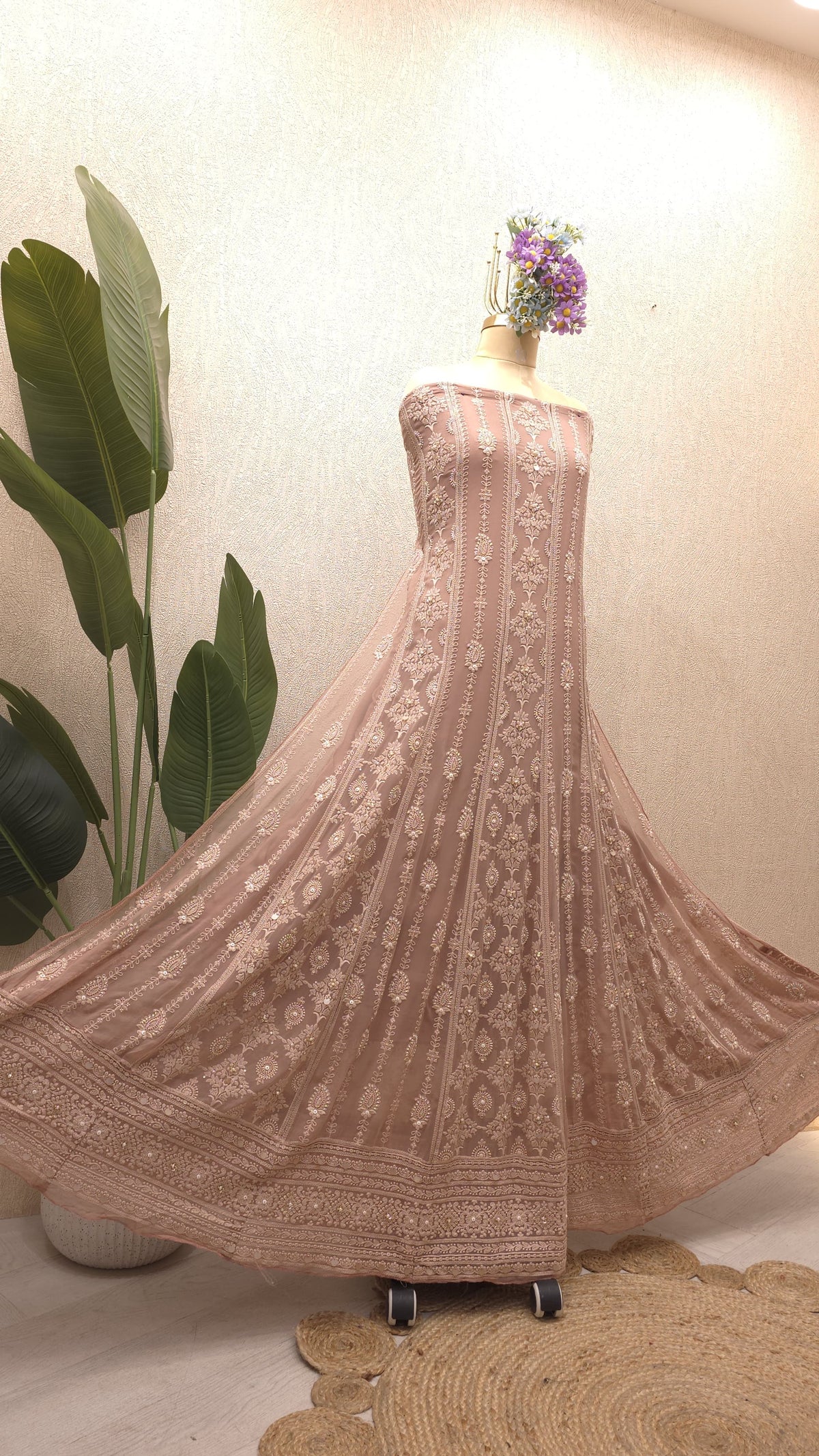 Pure Georgette Lucknowi Unstitched Anarkali 3.0