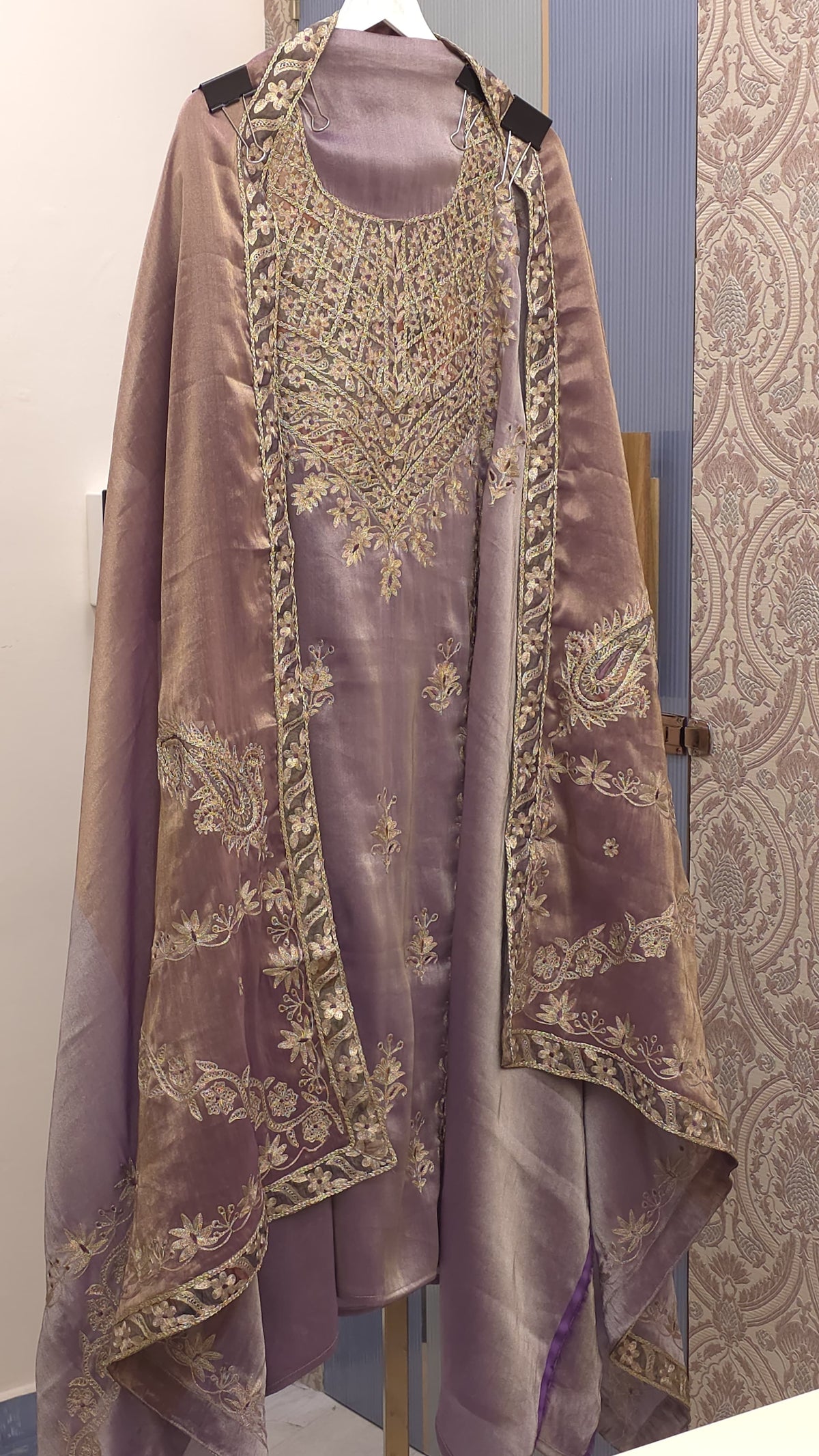 Luxury Pure Tissue Suit - Antique Gold Embroidery