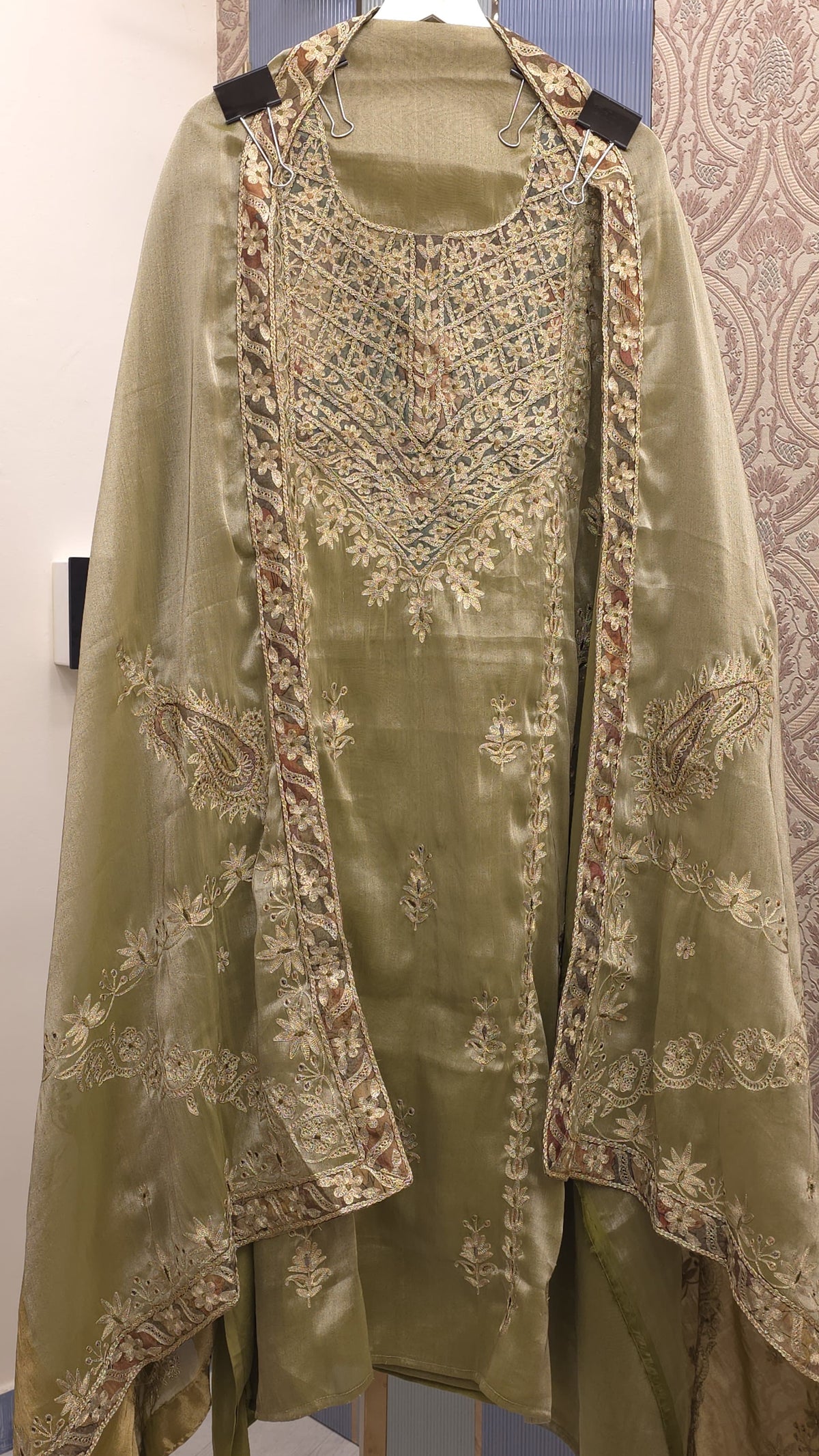 Luxury Pure Tissue Suit - Antique Gold Embroidery
