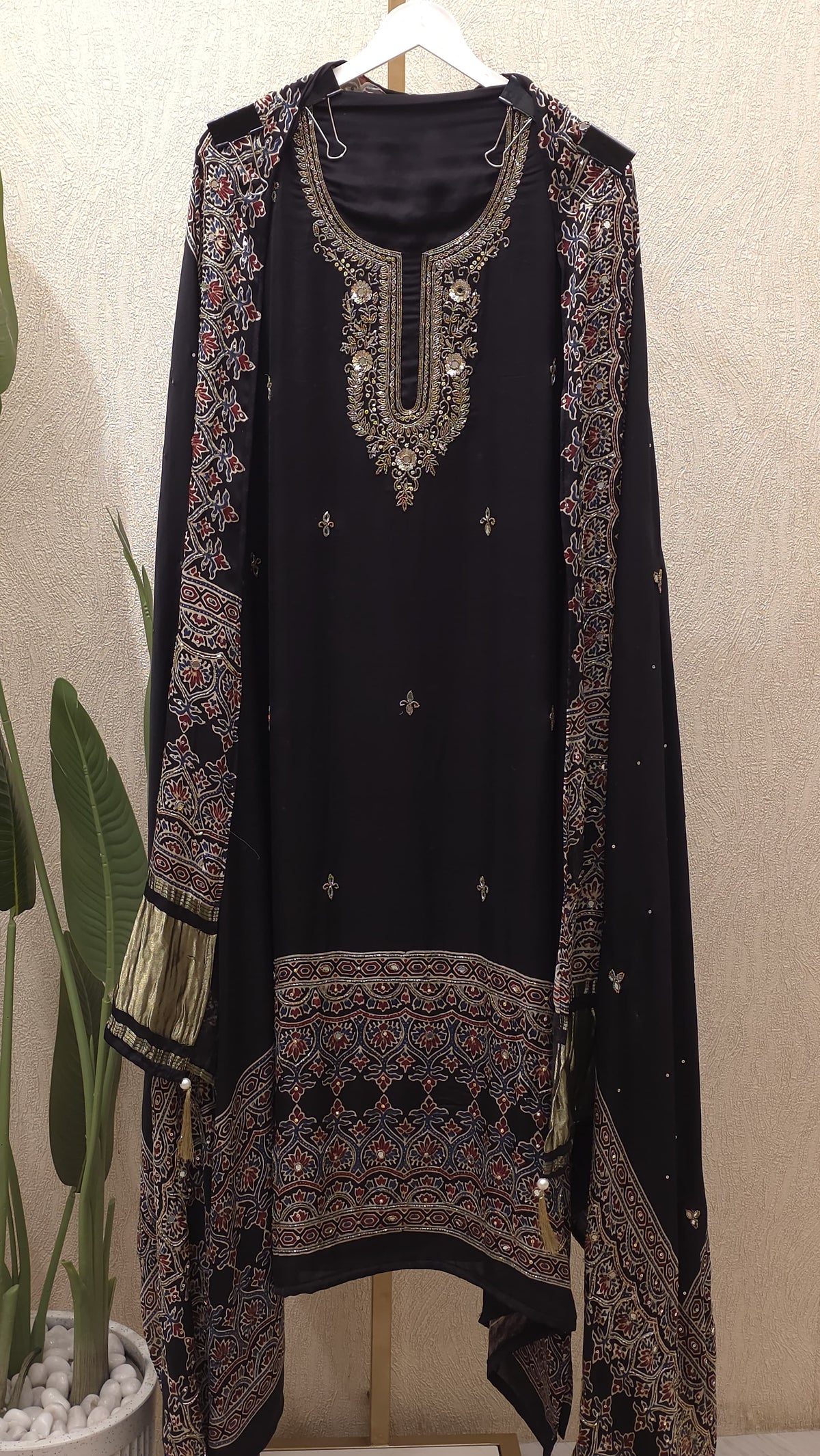 Pure Gajji Silk Ajrak Suit 3.O - The showstopper