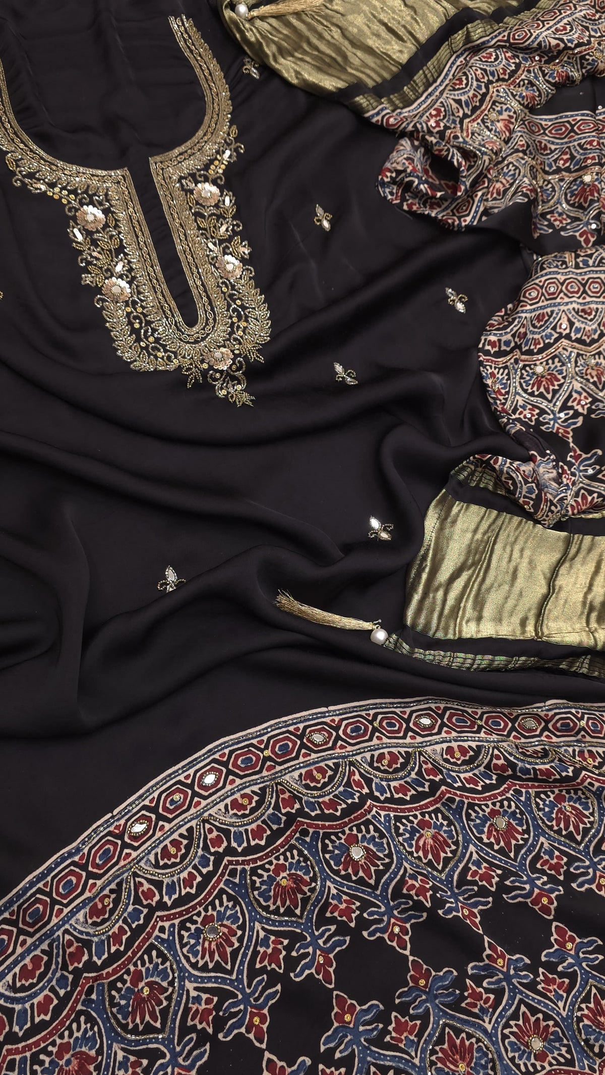 Pure Gajji Silk Ajrak Suit 3.O - The showstopper