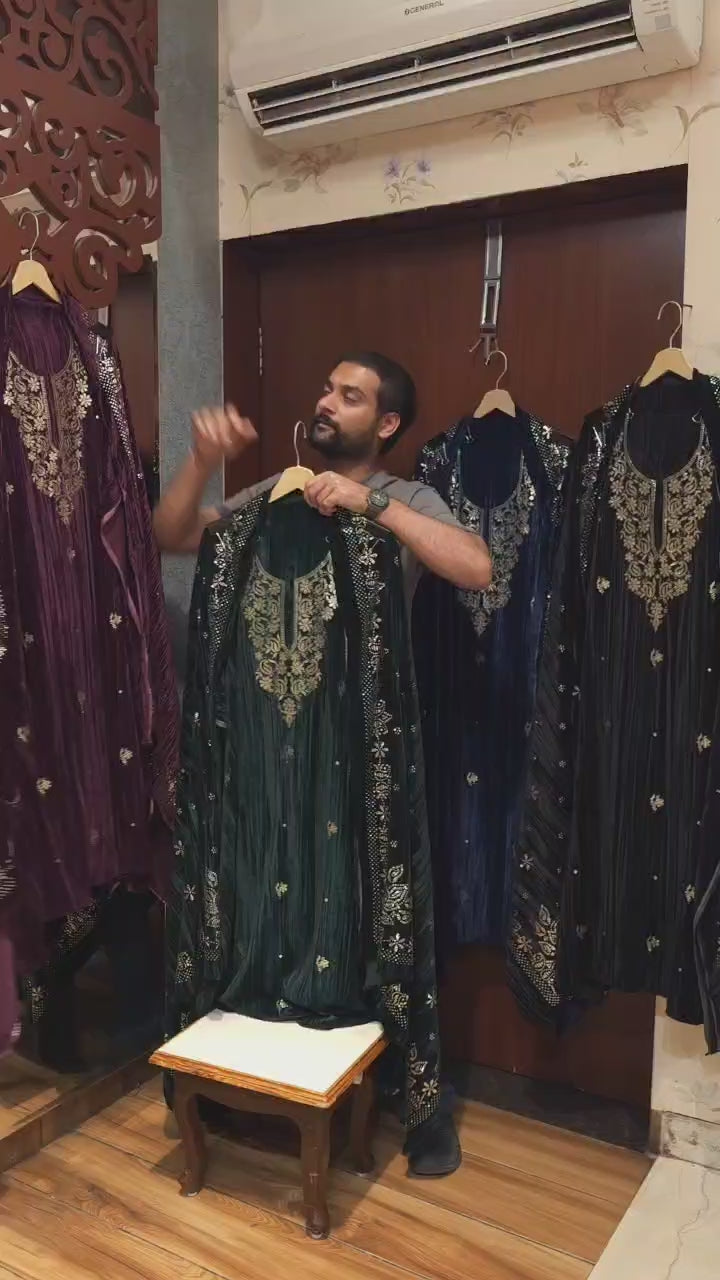 Luxury Crushed Velvet Pitta & Mukaish Suit