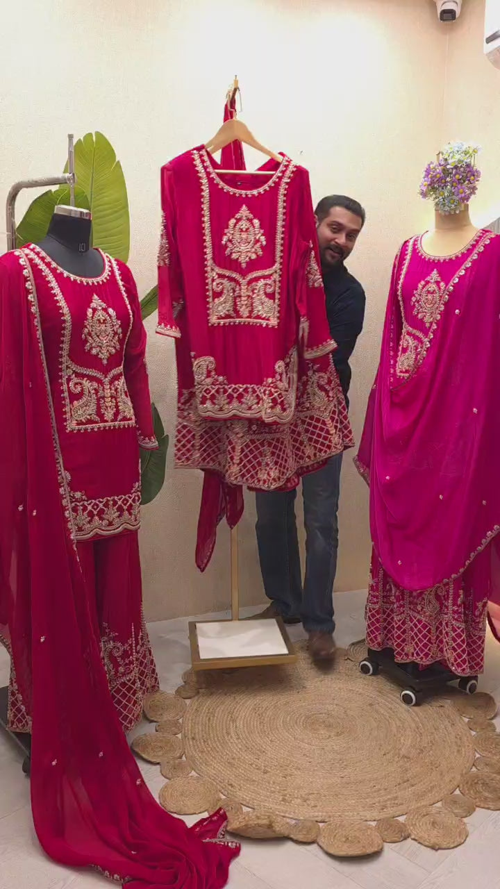 Pure Chinnon Readymade Red & Rani Special