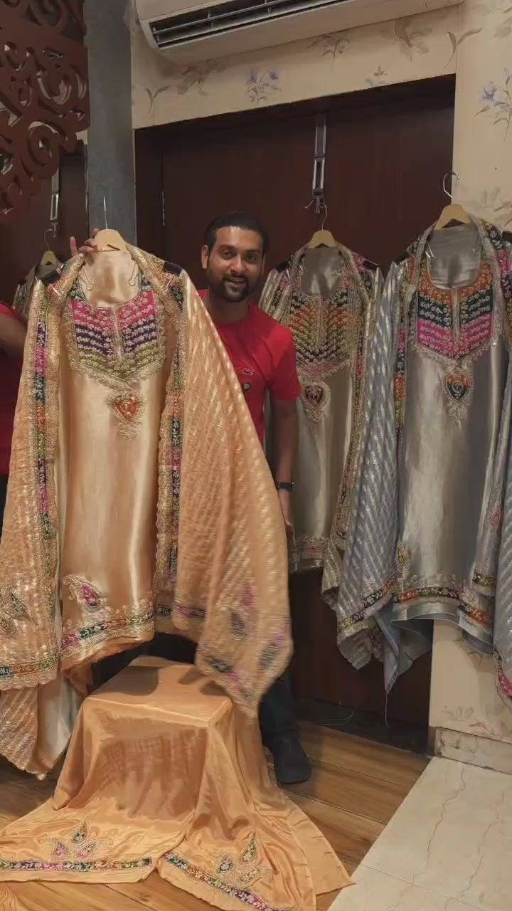 Russian Silk Suit with Crushed Banarasi Dupatta