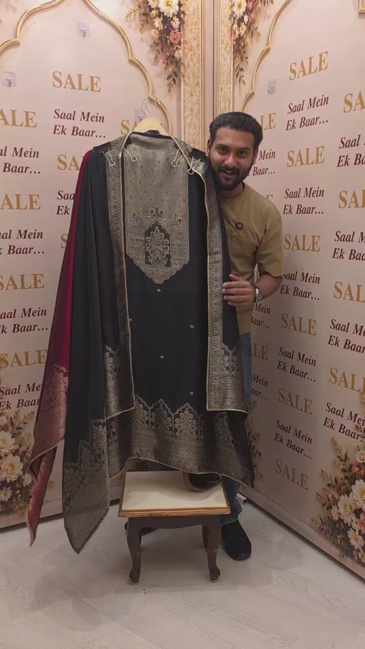 Black & Burgandy Kanjivaram Silk Suit