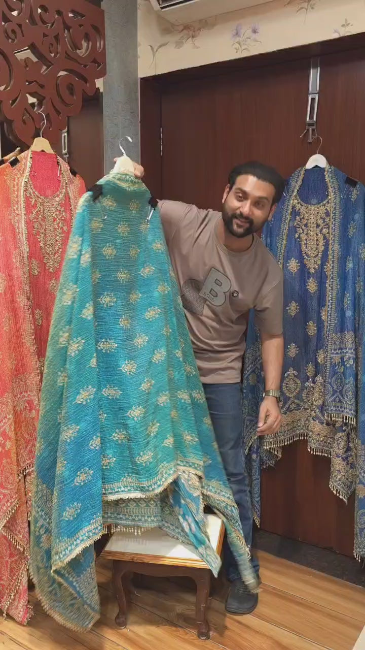 Ombre Shading Crushed Tissue & Rajwada Embroidery