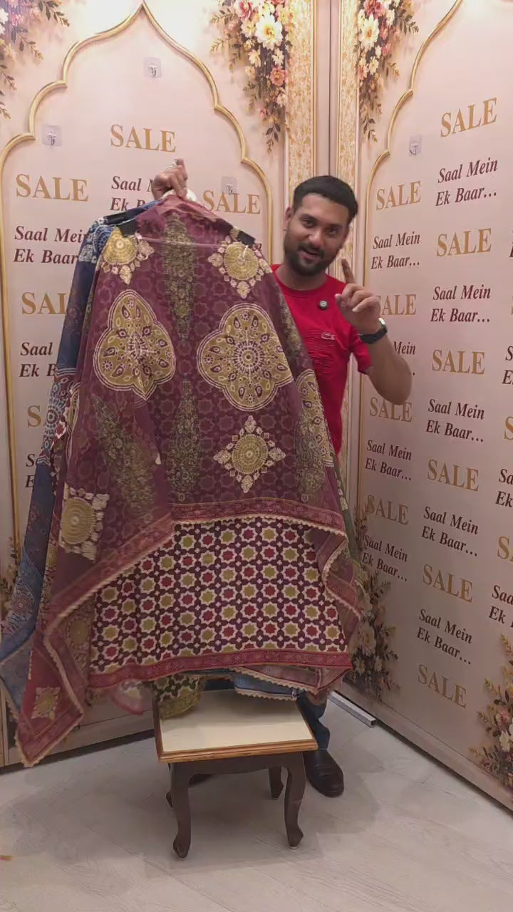 Ajrakh Printed Maheshwari Silk Suit