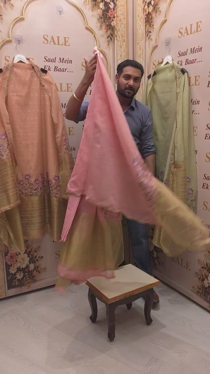 Coloured Jamdani Suit With Kantha Work