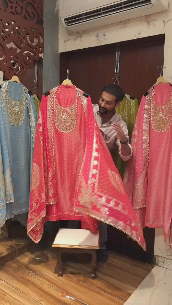 Authentic Tanchui Silk Dupatta & Banarasi Tissue Suit