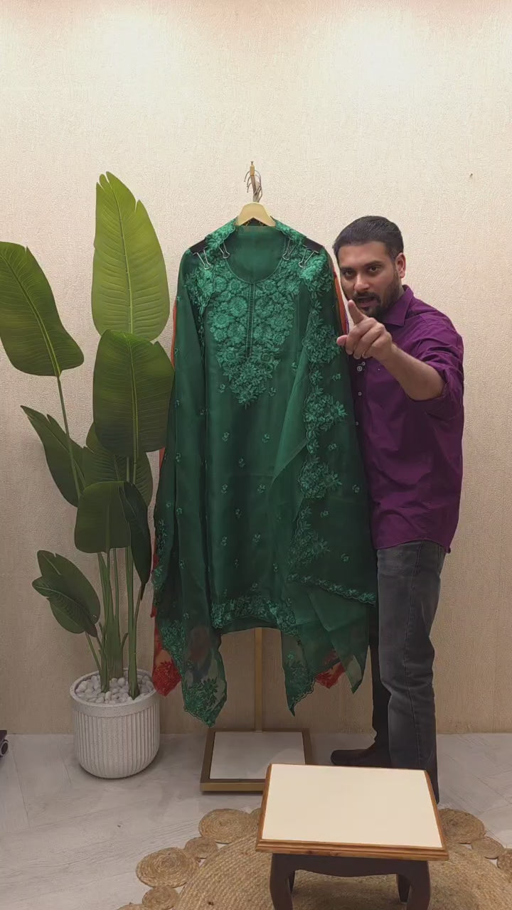 Organza Tissue Thread Embroidered Suit