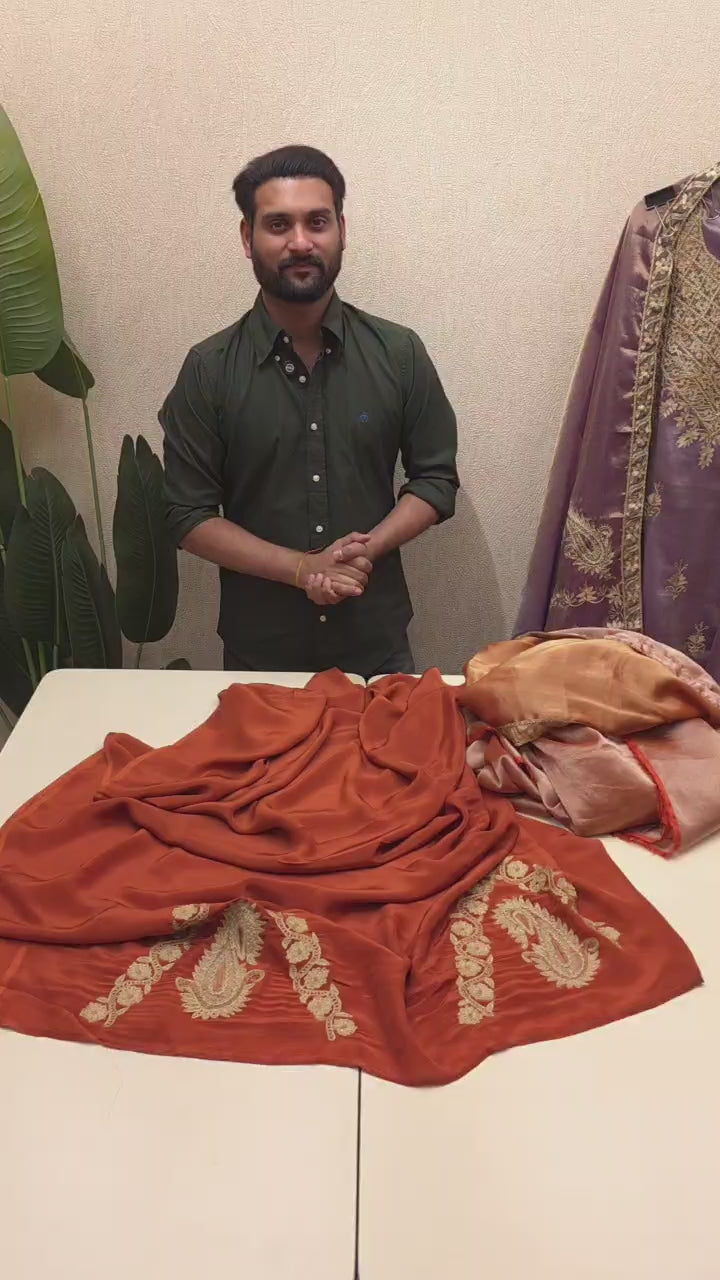 Luxury Pure Tissue Suit - Antique Gold Embroidery