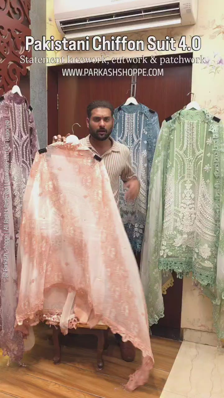 Pakistani Pure Chiffon Suit 4.O-Cutwork,Patchwork