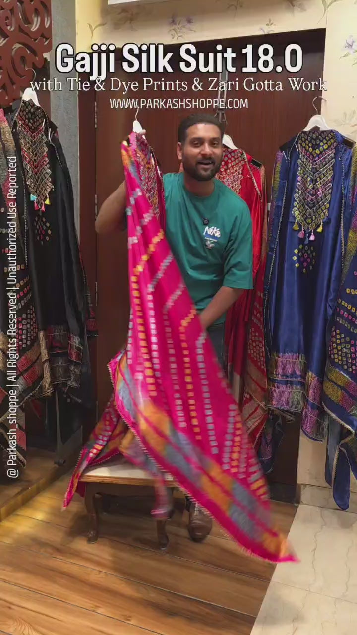 Gaji Silk 18.O with Tie & Dye Prints & Zari Gotta Work