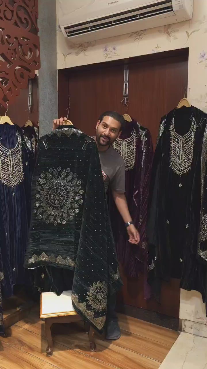 Luxury Pitta Work velvet Ensemble