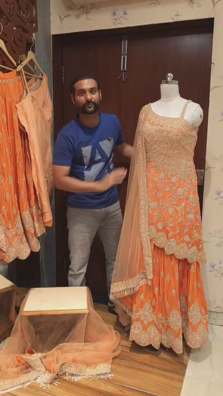 Indo-Western Readymade Sharara Set in Crepe