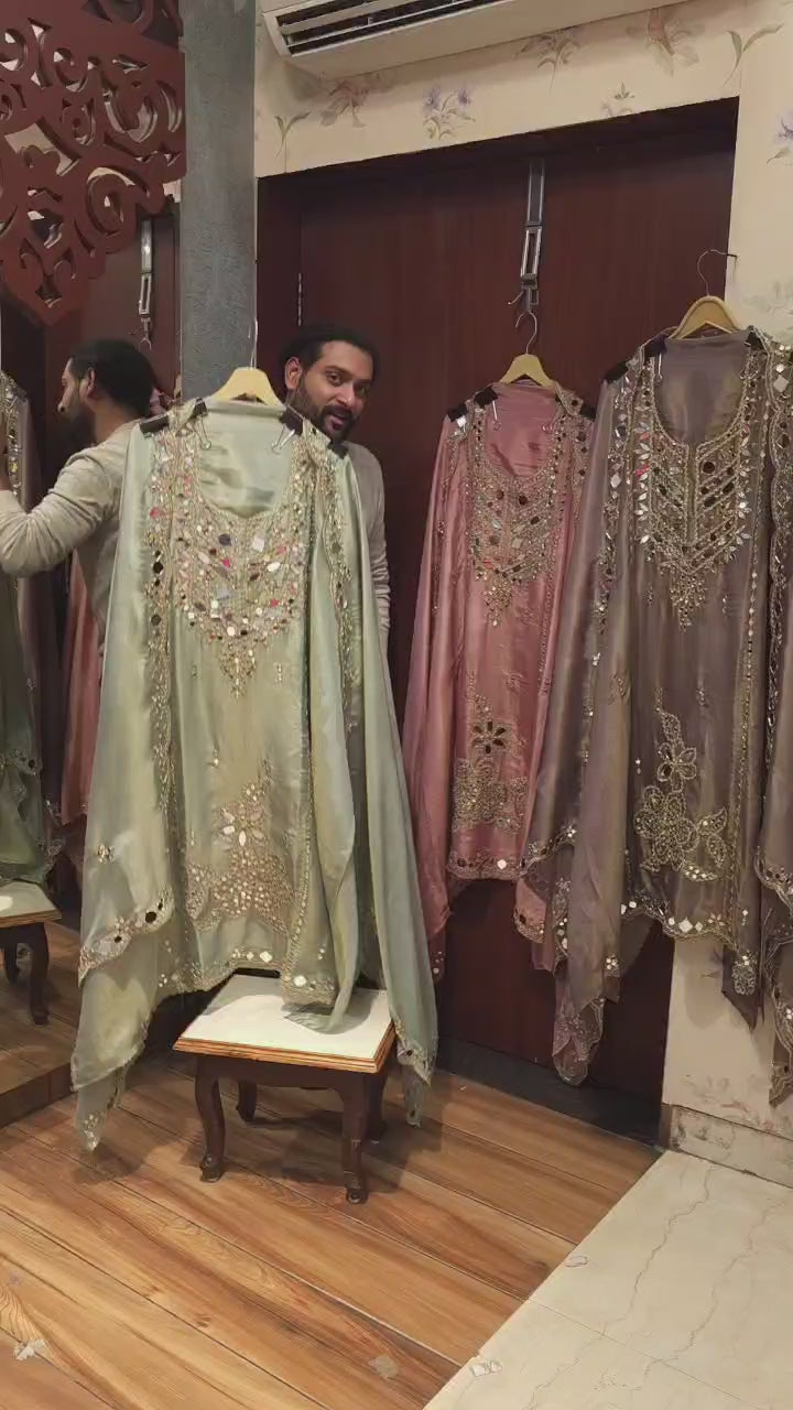 Luxury Mirror Work Ensemble - New Sage Green