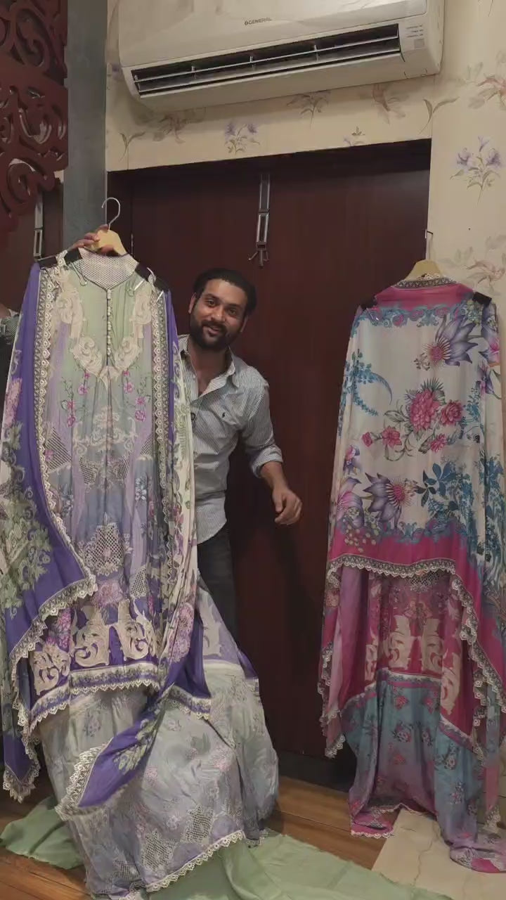 Pakistani Pure Muslin Suit - Appliqué Work Edition