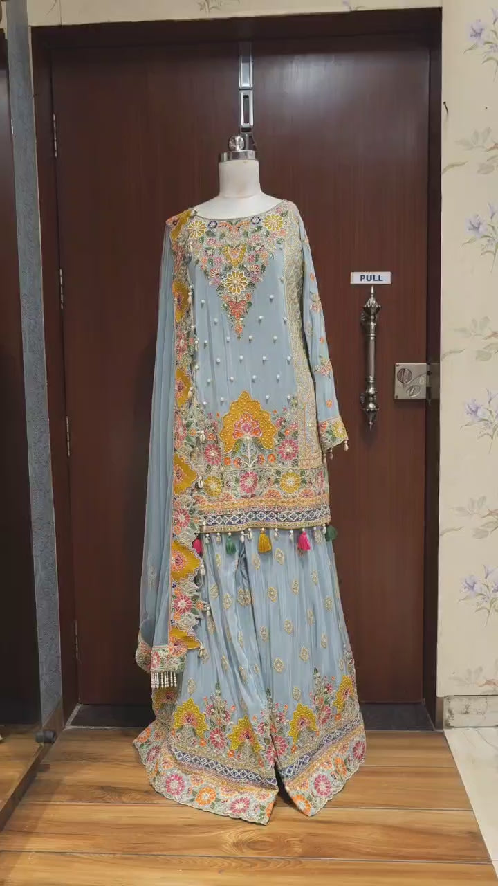 Heavy Pakistani Readymade Crepe pure Sharara Set