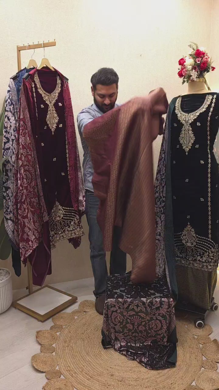 Velvet Suit with Brasso dupatta & Jamawar Silk bottom 4.O