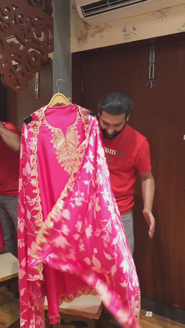 Gaji & Muga Silk Feel in Rani Pink