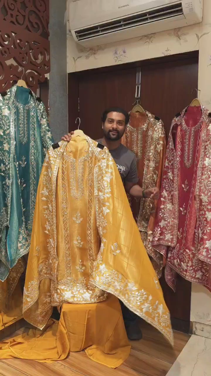 Banarasi Fabric's Suit with Gota Puff Embroidery