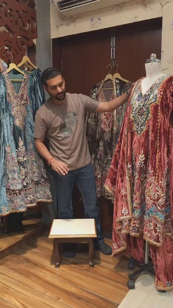 Velvet Anarkali Set- Handcrafted Luxury Readymade